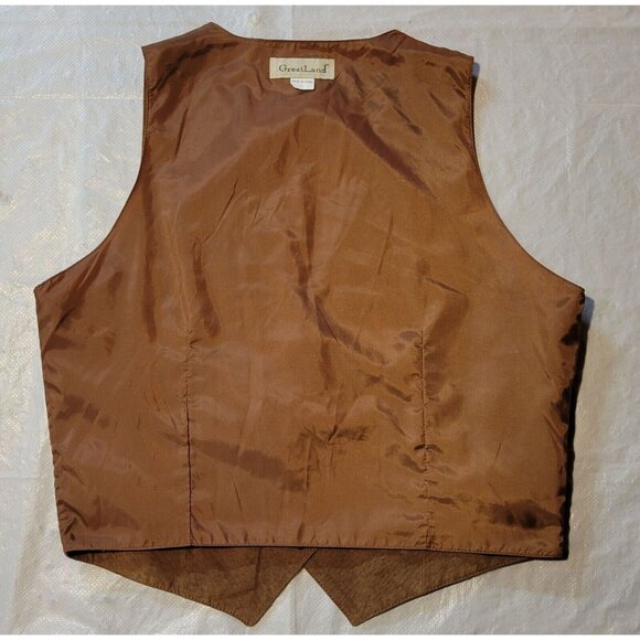 Greatland Apparel Suede Leather 4 Button Vest Brown Size Large Vintage Western - Picture 4 of 8